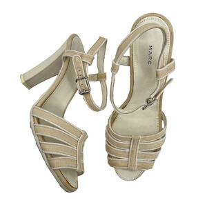 Marc Jacobs Size 6.5 Strappy High Heels Cream Neutral Canvas Beige Women's Shoes